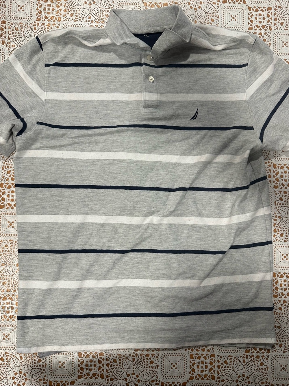 Nautica Performance Gray Striped Tech Polo Shirt Men’s XL